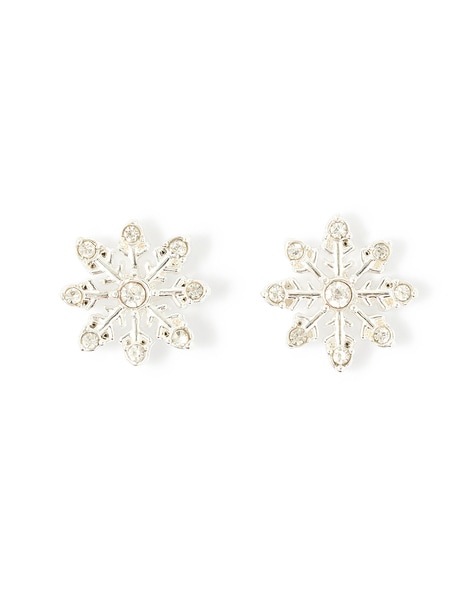 Magic stud earrings, Snowflake, White, Rose gold-tone plated | Swarovski