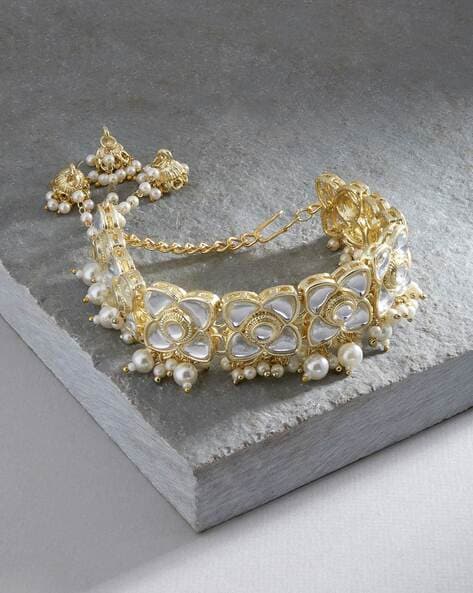 Buy Blue Gold Plated Kundan Bracelet with Pearls Online at Jayporecom
