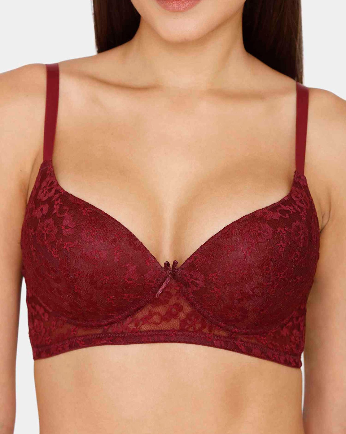 Buy Rosaline Everyday Double Layered Non Wired 3/4th Coverage Lace Bra -  Roebuck at Rs.320 online