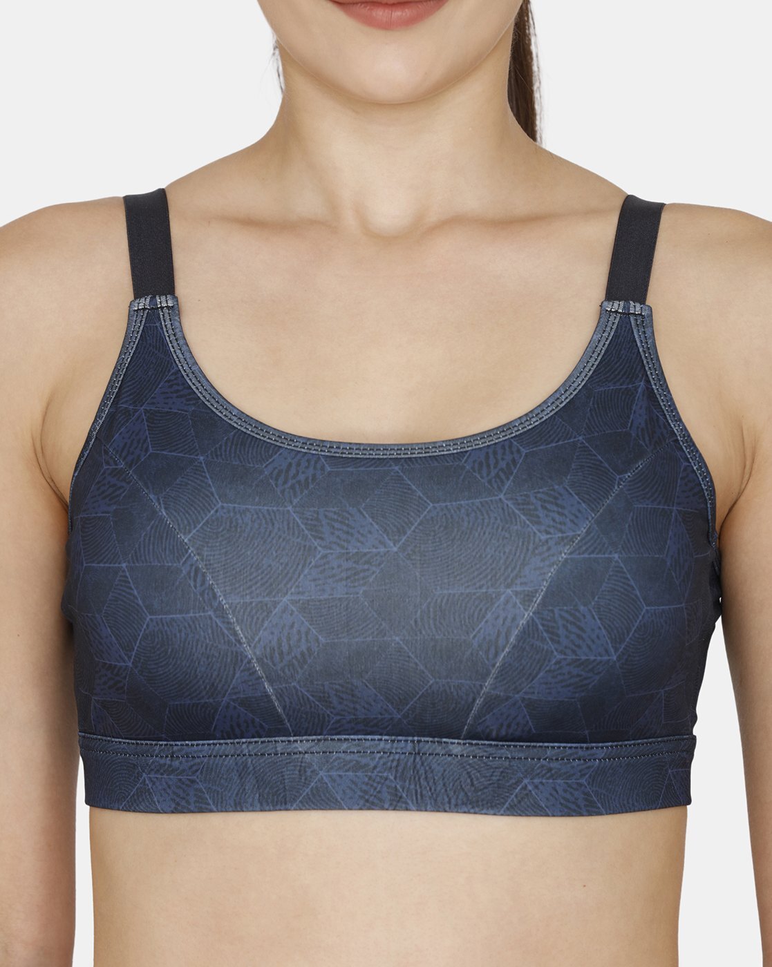 Typographic Print Sports Bra with Adjustable Straps