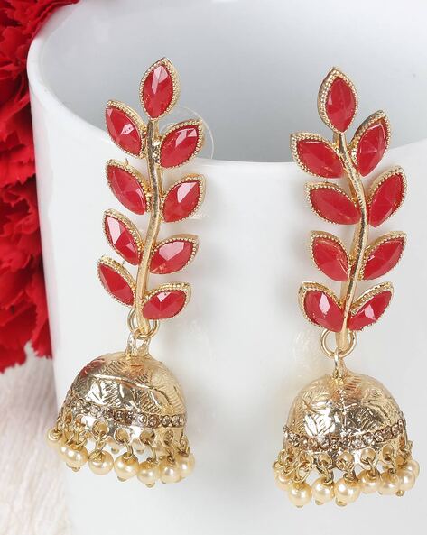 Red stone hot sale gold jhumkas