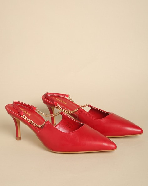 Red kitten heel outlet mules