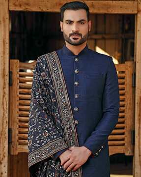 Blue and gold outlet sherwani