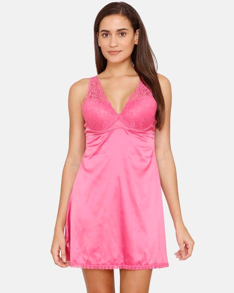 Zivame V-neck Babydoll with Lace Panels