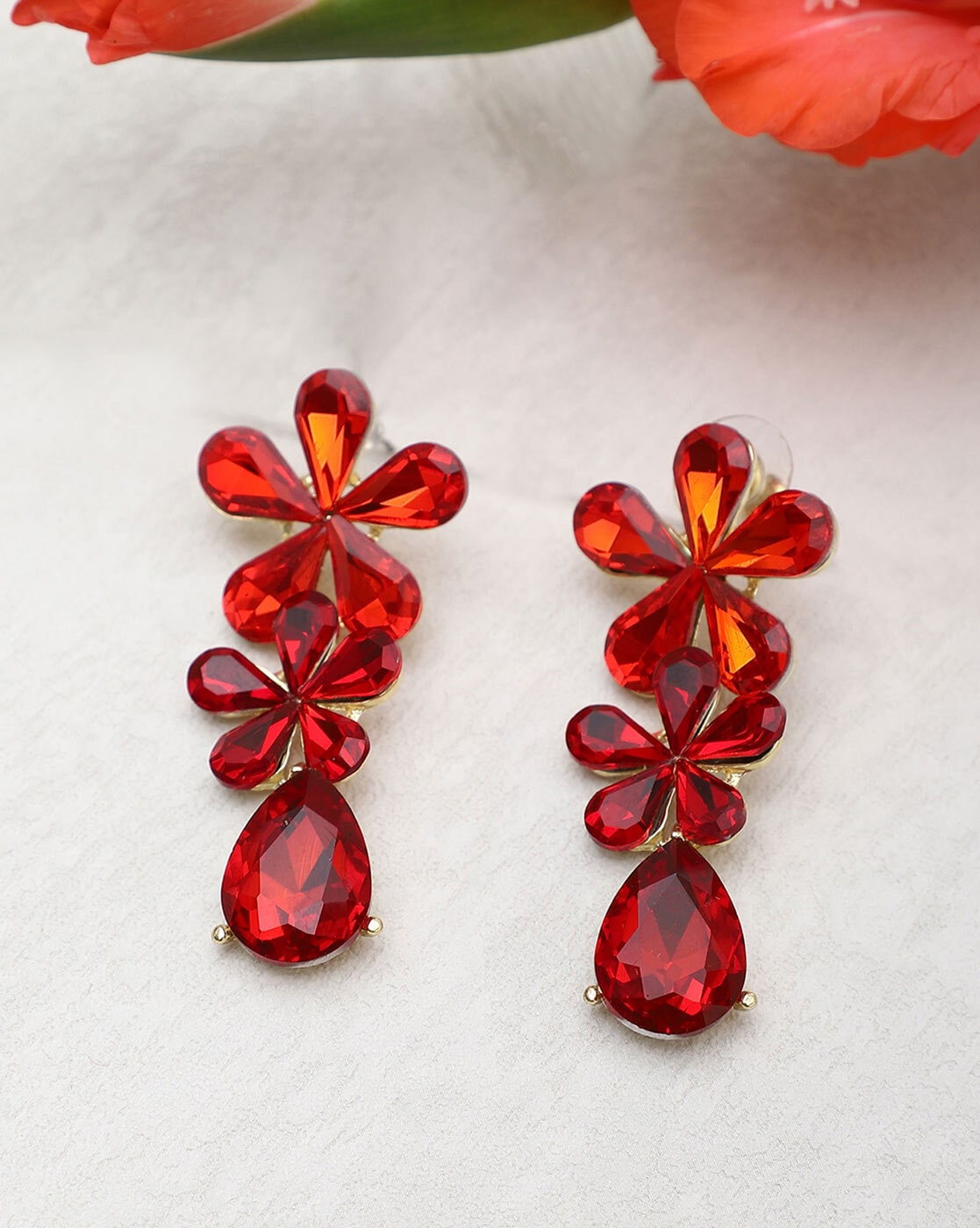 White Finish Ruby Red Swarovski Stone & Marquise Crystal Stud Earrings In  Sterling Silver Design by Tesoro by Bhavika at Pernia's Pop Up Shop 2024