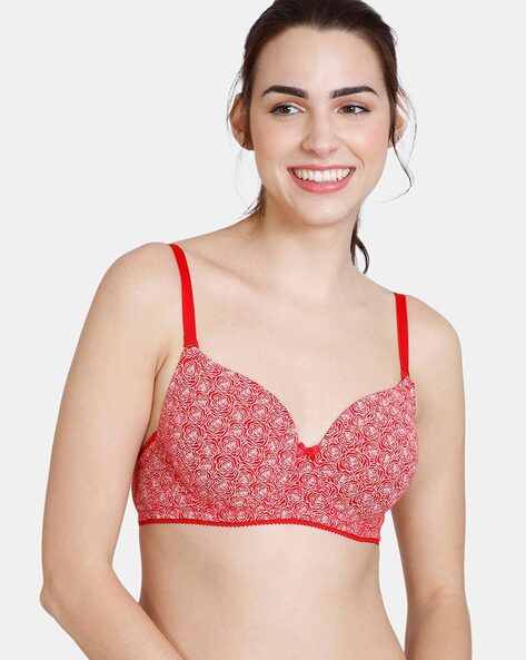 Womens Non Padded Non Wired Full Cup Bra In Red