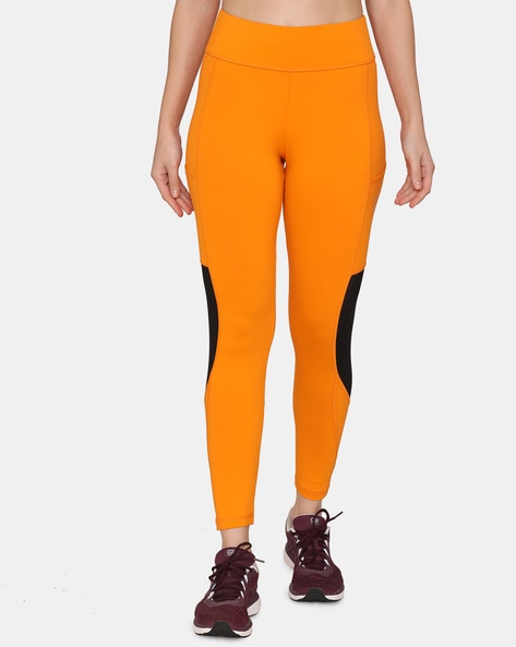 Orange Solid Ankle Length Leggings