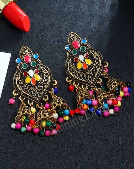 Buy Multi Color Earrings, Bridal Multi Color Earrings, Purple Green Earrings,  Gift for Her, Bridesmaids Earrings, Purple Orange Stud Earrings Online in  India - Etsy