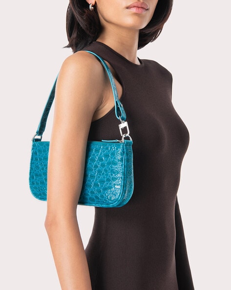 Buy By Far Rachel Croc Embossed Mini Shoulder Bag Blue Color