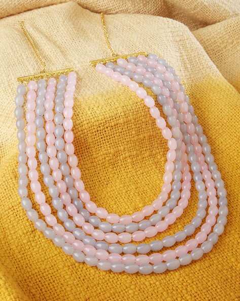 Silver Tone 9 Strand Wire Pink Seed Bead Necklace 20 inch | eBay