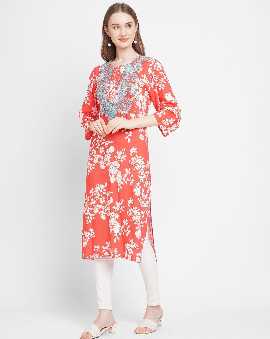 Buy RANGMANCH BY PANTALOONS Women Orange & Pink Printed A-Line Kurta on  Myntra