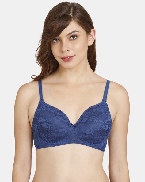 Non-padded Underwire Lace Bra - Navy blue - Ladies