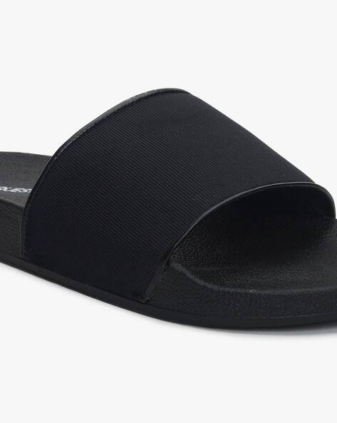 Indosole Black Slides For Men Slip-On Sliders With Placement