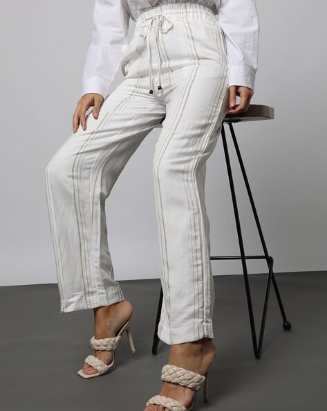 Buy INFISPACE Women High Waisted Blue Striped Palazzo Trouser Pants for  Formal/Casual wear with Pockets (Free Size, Upto 34 inches) at Amazon.in