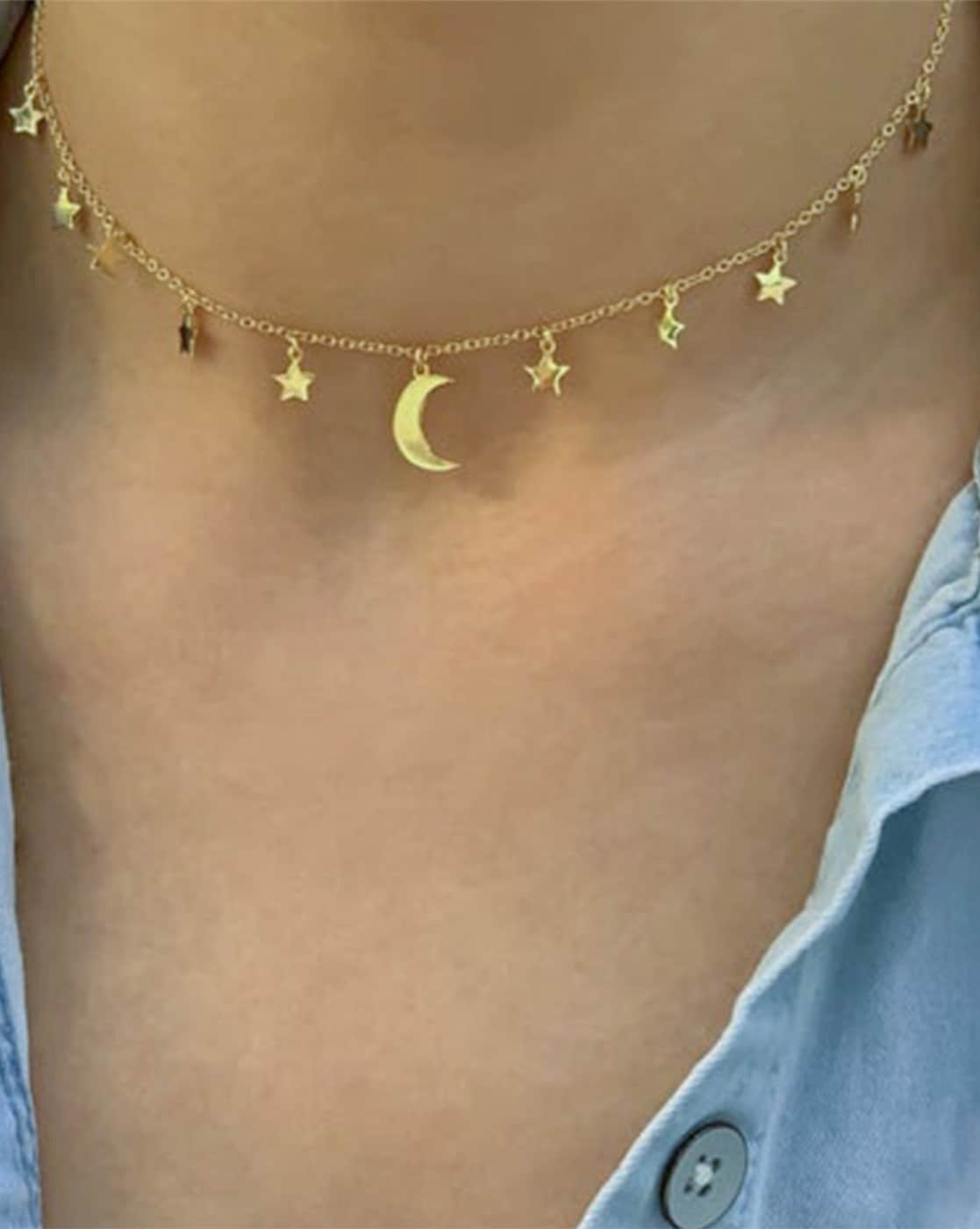 New Moon Necklace Metal Details Multi Layered Women's Golden Choker Necklace  - Milanoo.com