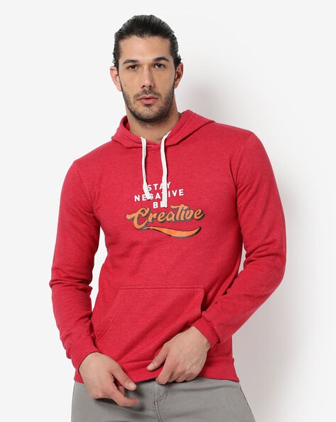 Buy CAMPUS SUTRA Maroon Printed Cotton Hooded Men's Sweatshirt