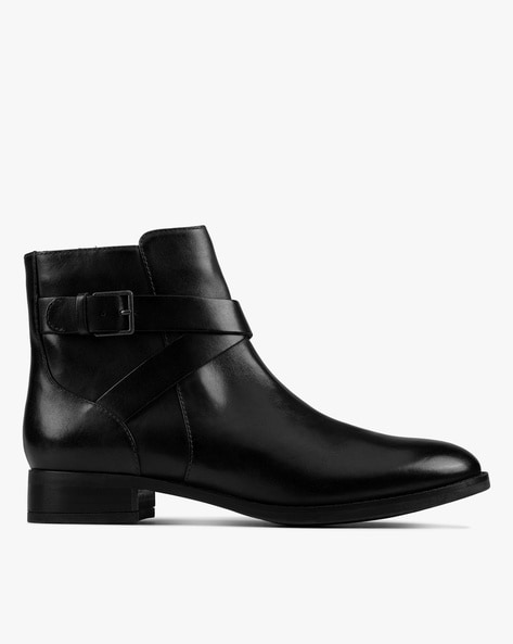 Clarks Hamble Buckle Leather Ankle-Length Boots