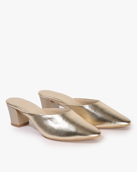 Saint Gracie Strass Embellished Metallic Gold Leather Block Heels – SaintG  USA