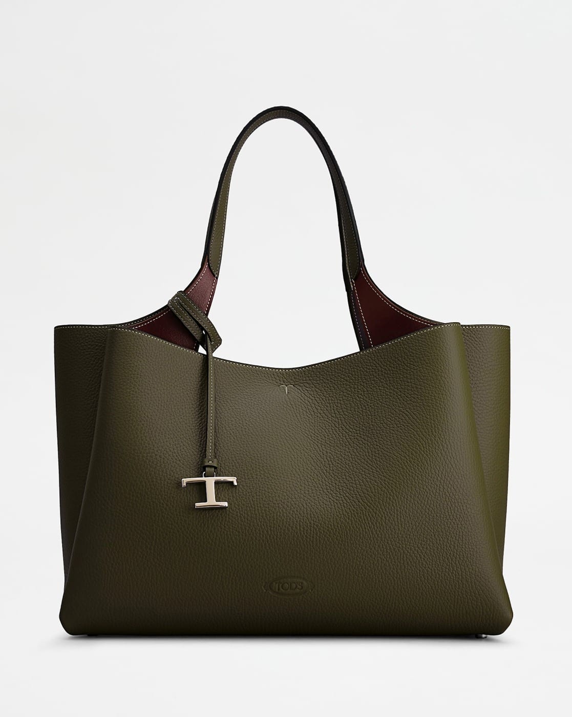 Buy Tod's T Timeless Medium Leather Tote Bag | Olive Color