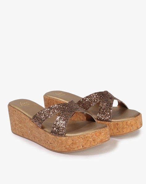 Gina Rose Gold Glitter and Crystal-Embellished Leather Espadrille Platform Wedge  Sandals Size 40 Gina | TLC