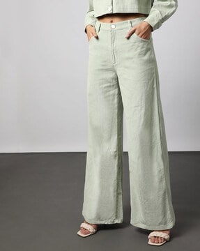 Buy QUECY Cotton Linen Wide Leg Pants for Women Elastic High Waist Summer  Work Pants Trousers Khaki at Amazonin