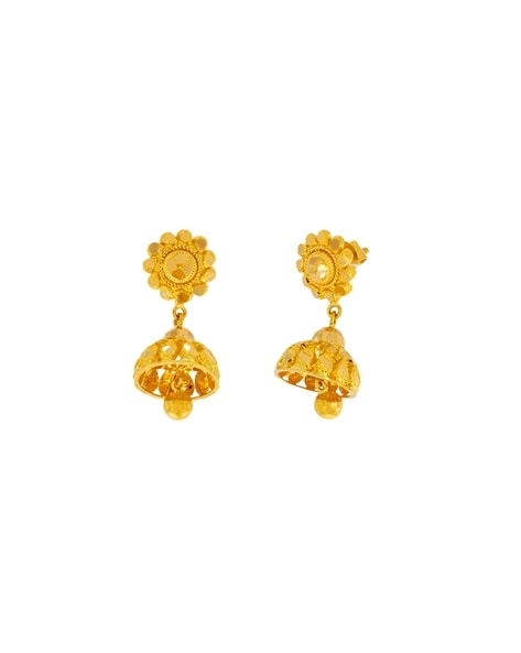 Yellow Gold Floral Jhumka Earrings