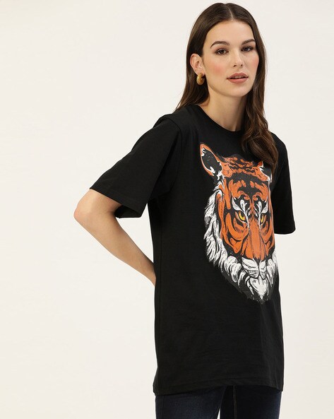 Wrangler Women's Oversized Tiger Tee Shirt (Size: Large) Black