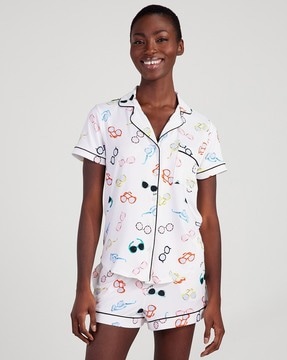 Buy KATE SPADE Shades Crop Pyjama Set | White Color Women | AJIO LUXE