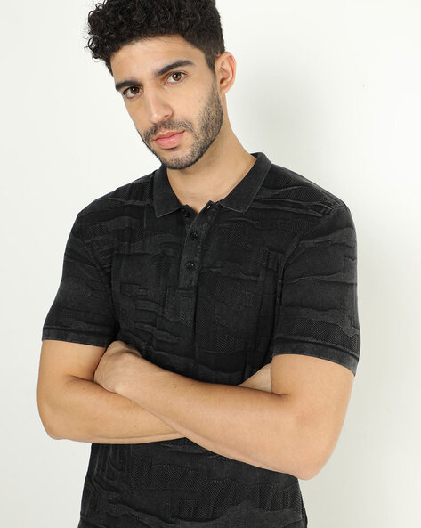 Structure Flat-Knit Polo T-Shirt