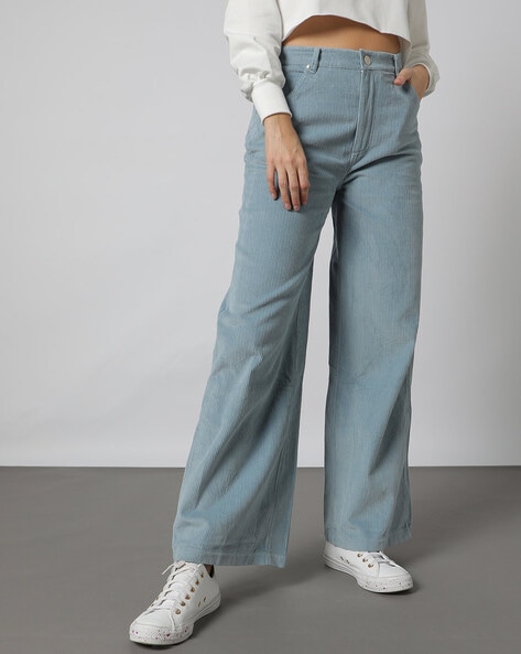 Blue Corduroy Wide Leg Pants for Women | Lookastic