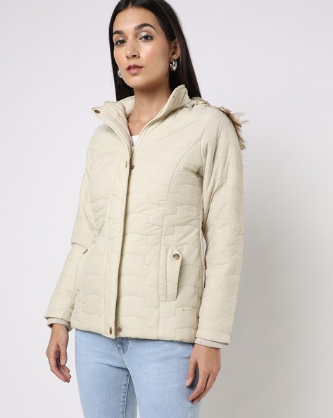 Women Quilted Regular Fit Jacket with Detachable Hoodie