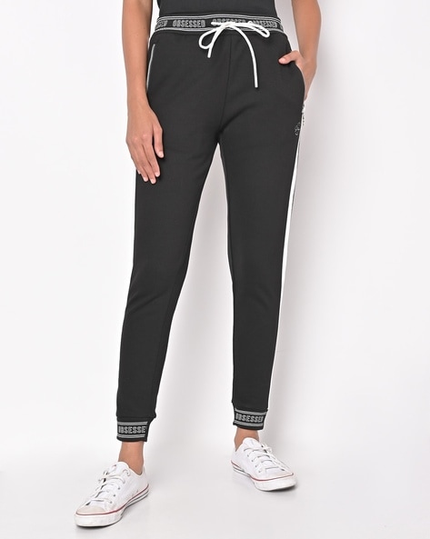 Women's Black Joggers with Stripe Rib Cuffs, Co-ord Sets