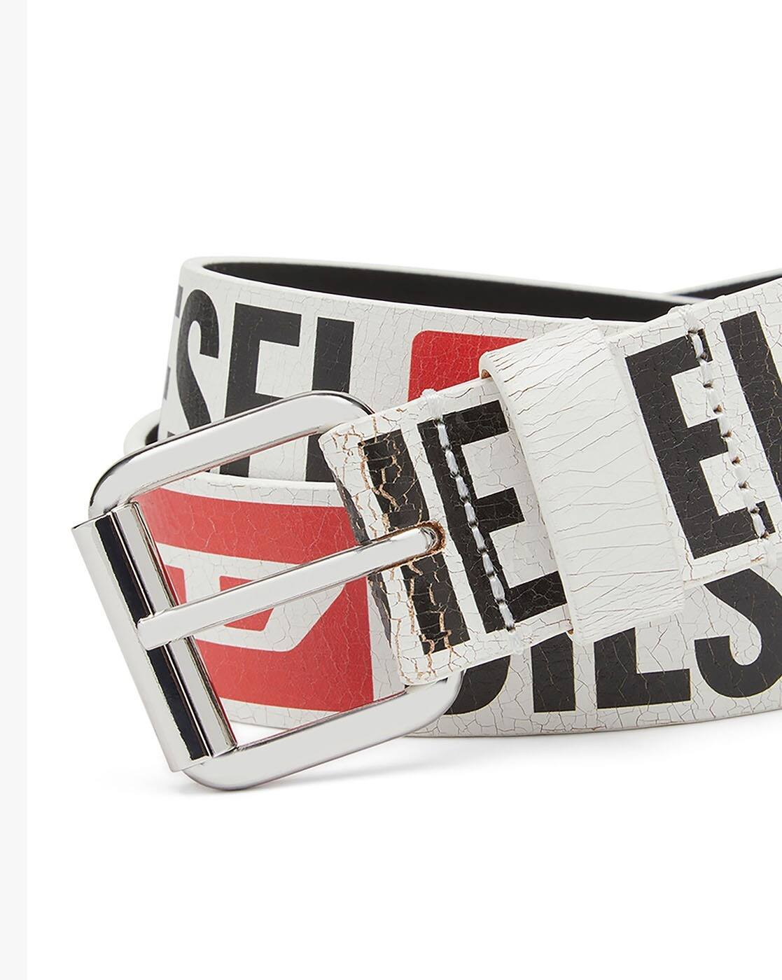 Buy DIESEL Logo Print Belt with Pin-Buckle Closure | White Color