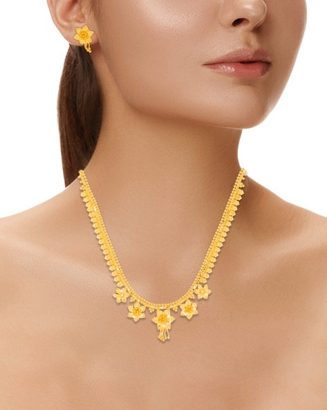 22K Yellow Gold Necklace & Earrings Set W/ Interlocked V-Stole Design –  Virani Jewelers