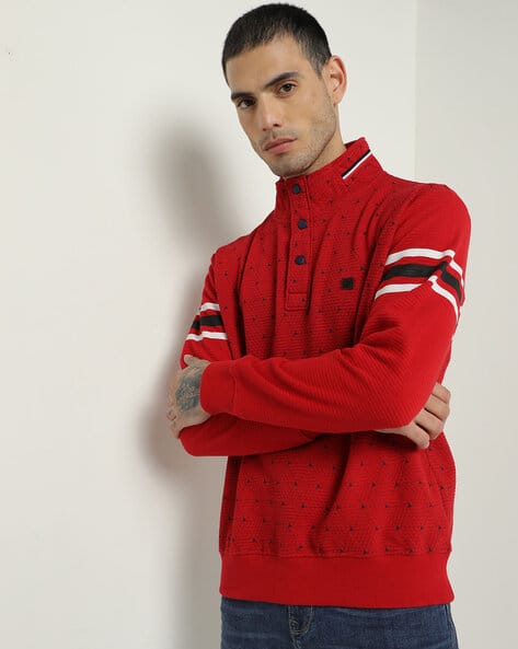 JOHN PLAYERS JEANS Geometric Pattern Slim Fit High-Neck Sweatshirt