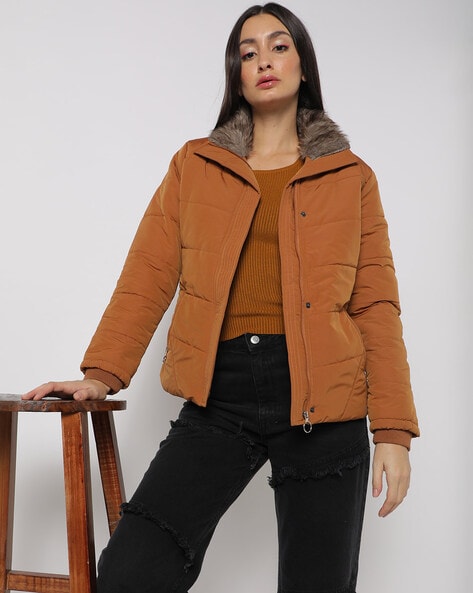 Tan puffer shop jacket women's