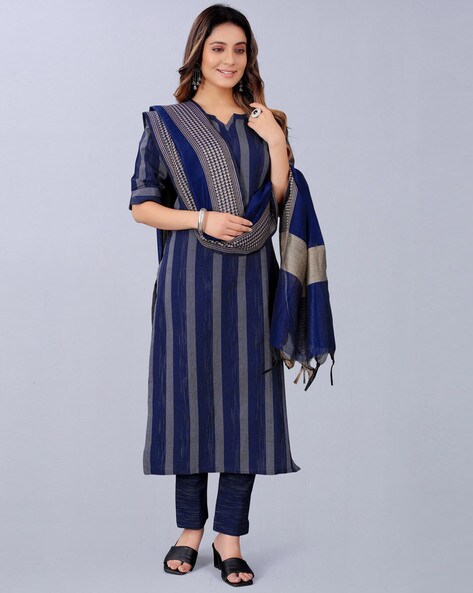 Striped Unstitched Dress Material Price in India