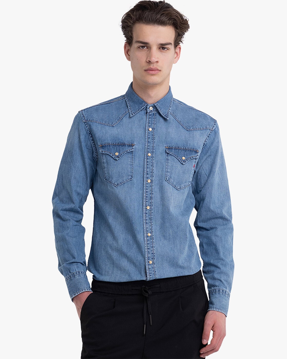 Ash & Erie Medium Blue Button-Down Shirt for Short Men