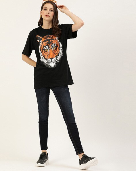 Wrangler Women's Oversized Tiger Tee Shirt (Size: Large) Black