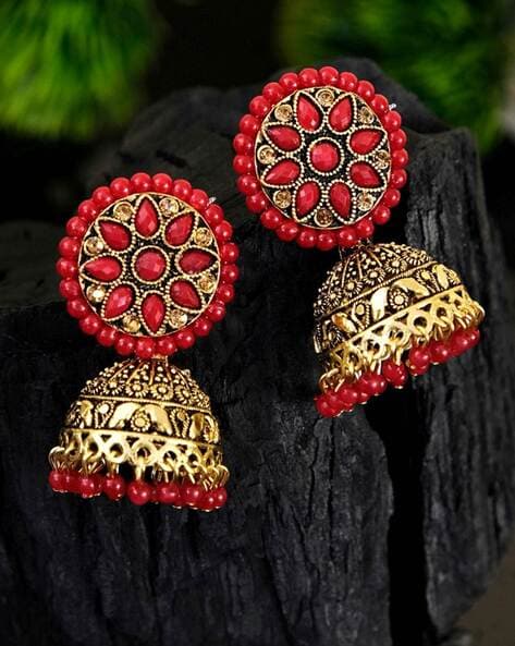 Amazon.com: Crunchy Fashion Bollywood Traditional Indian Wedding Oxidised  Gold-Plated Handcrafted Blue Stone Jhumka Earrings for women/girls:  Clothing, Shoes & Jewelry