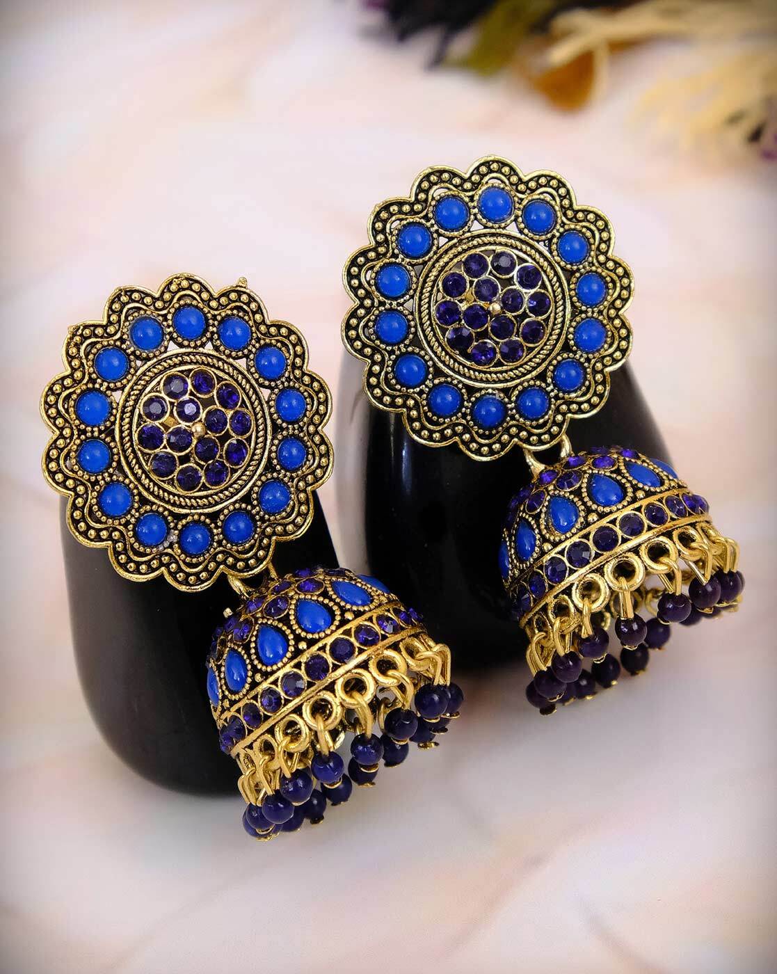 Women's Alloy Jhumka Earring in Navy BlueDefault Title | Jhumka earrings,  Fancy jewellery designs, Large dangle earrings