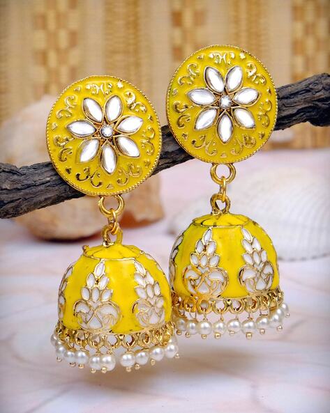 Raj jewellery big size and light weighted silver yellow color jhumka  earrings for girls and woman yellow Earrings  Studs
