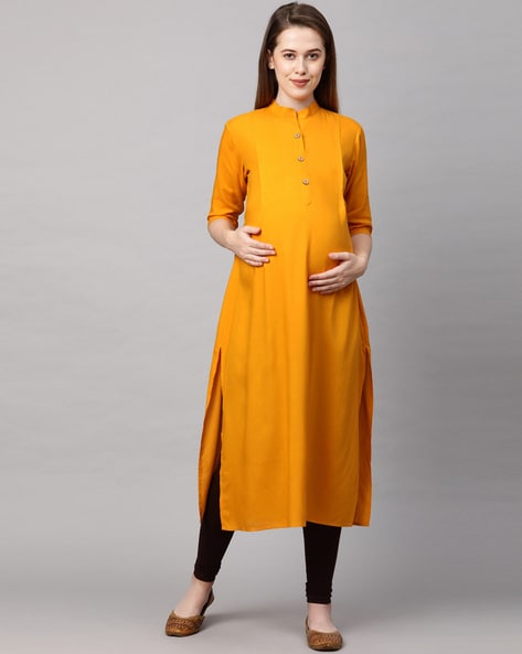 Momtobe A-line Kurta with Mandarin Collar