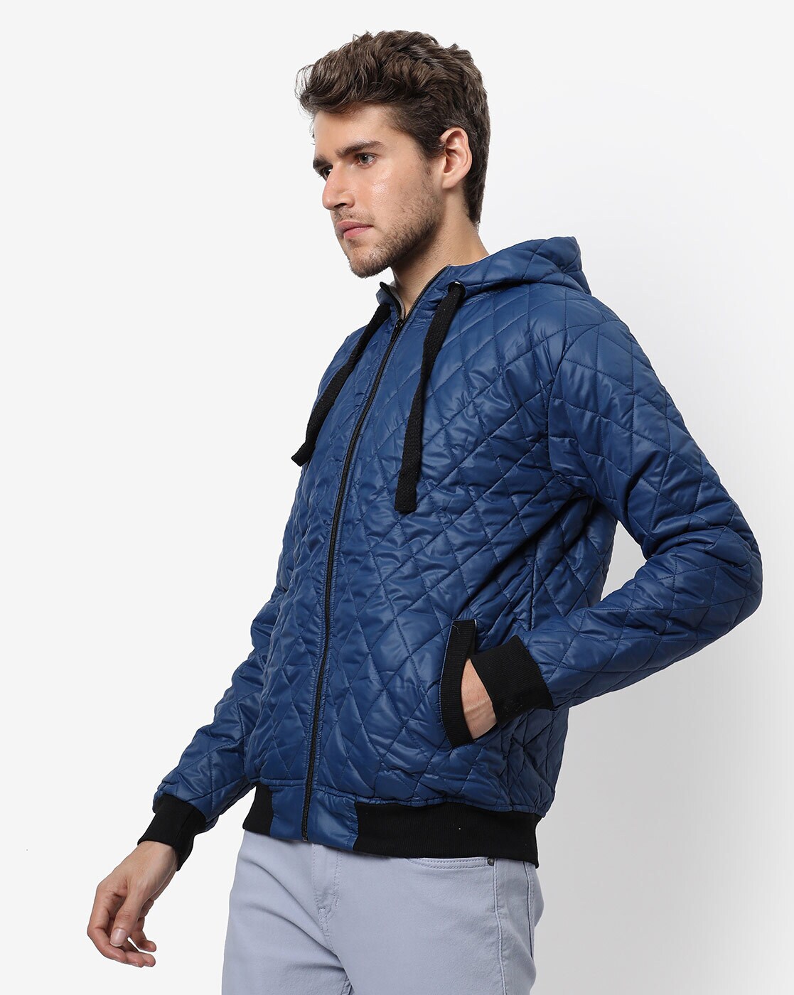 Campus Sutra Men Navy Blue & White Colourblocked Windcheater Open Front  Jacket - Price History