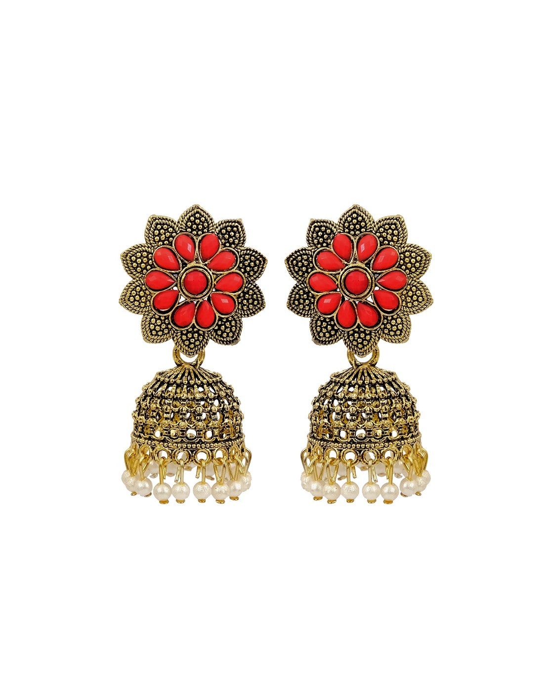 Buy Fresh Vibes Golden Big Size Red Colour Traditional Jhumka Earrings for  Women - Fancy & Stylish Wedding Use Heavy Ethnic Long Jhumki Earrings for  Girls Online at Best Prices in India -