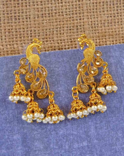 Multi Hanging Stones,Peacock Design Gold Finish Stud Earrings Set Buy Online