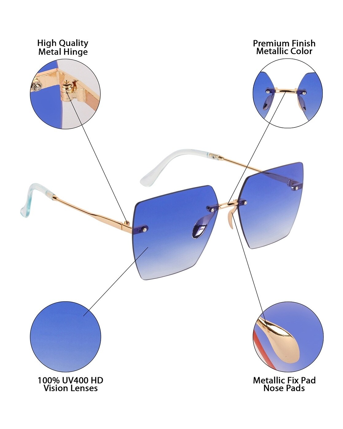 Buy ELEGANTE Retro Narrow Rimless Sunglasses UV Protection Coating Vintage  Rectangle Sunglasses for Women Men (C4 - GOLD PURPLE) at Amazon.in