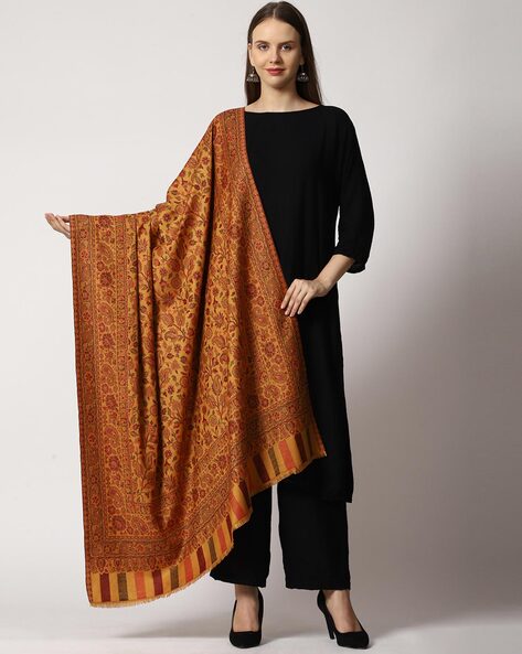 Floral Woven Shawl with Fringes Price in India