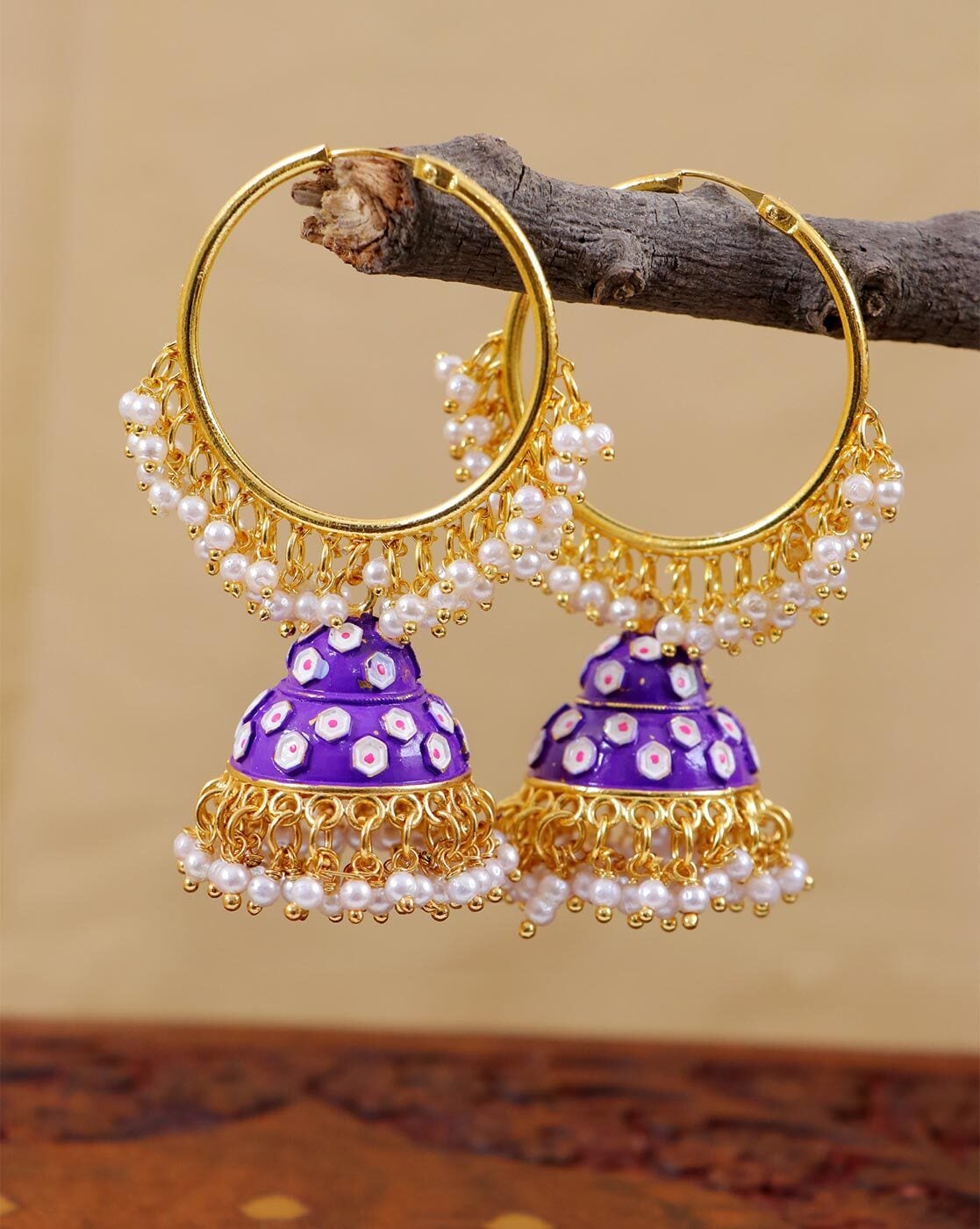 Purple pearl loaded Jhumka earrings in Kundan – Timeless desires collection