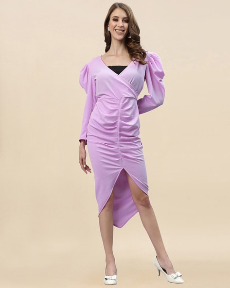 Lavender Off-the-Shoulder Empire Chiffon Long Dress with Slit – Joyofdress